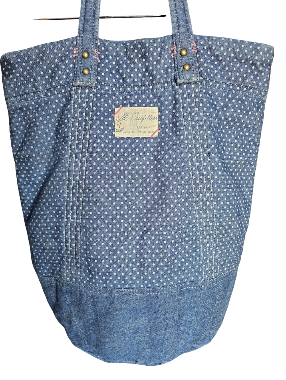 Vintage Denim Polka Dot Tote Bag Cottagecore Casual Shoulder Bag Blue Canvas